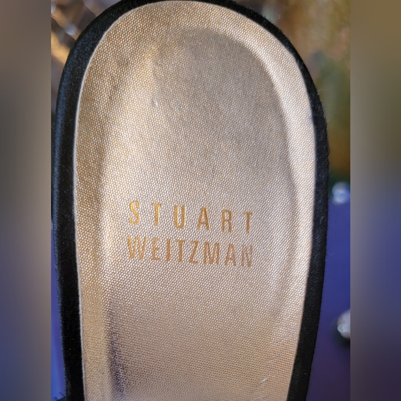 STUART WEITZMAN BLACK SATIN CRYSTAL HIGH HEEL SLIDE SANDALS 9 - Picture 5 of 11